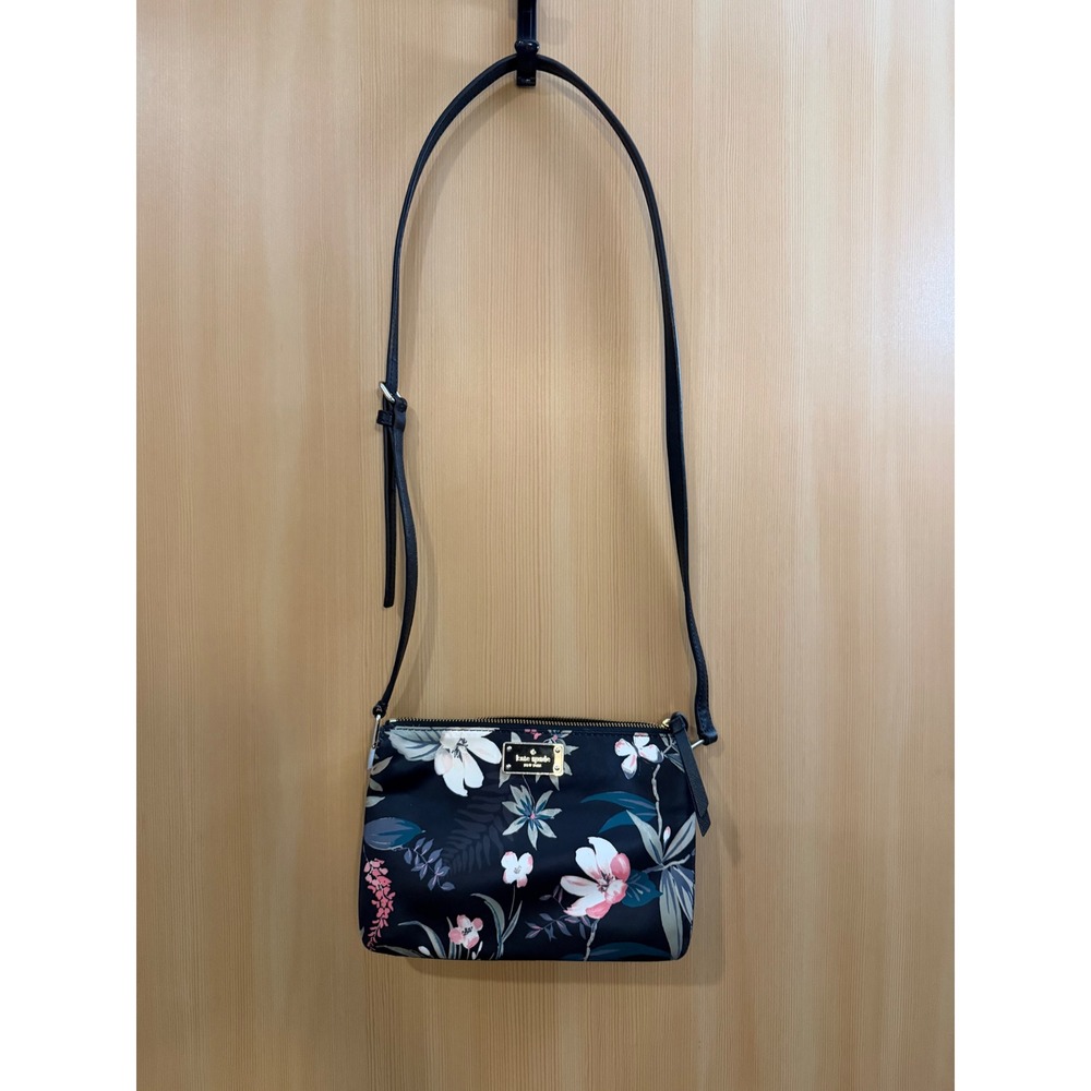 Kate Spade New York Floral Nylon Crossbody Bag Black Triple Gusset Multi-Color